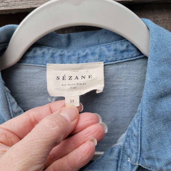 Sezane Tomboy Shirt In Embroidered Denim Sz 34 Us 2 - Picture 6 of 13
